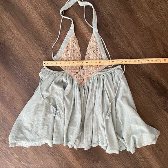 Free People Seafoam Green Blue Crochet Trapeze Asymetrical Mini Dress XS - Picture 6 of 13